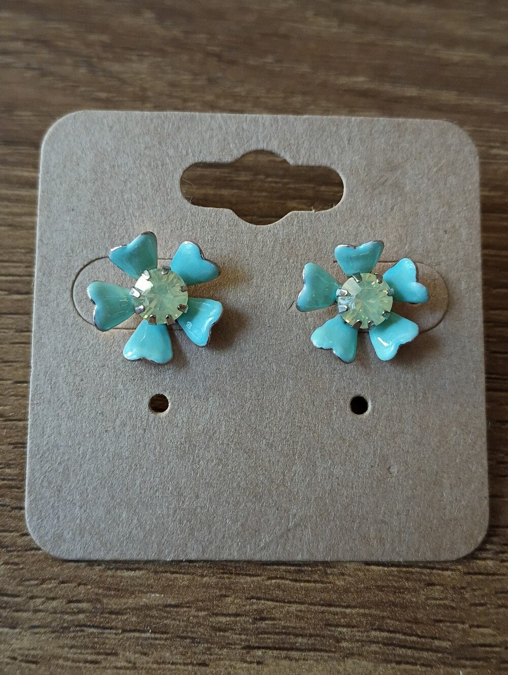 Blue Flower Stud Earrings with Crystal Center - Women Jewelry